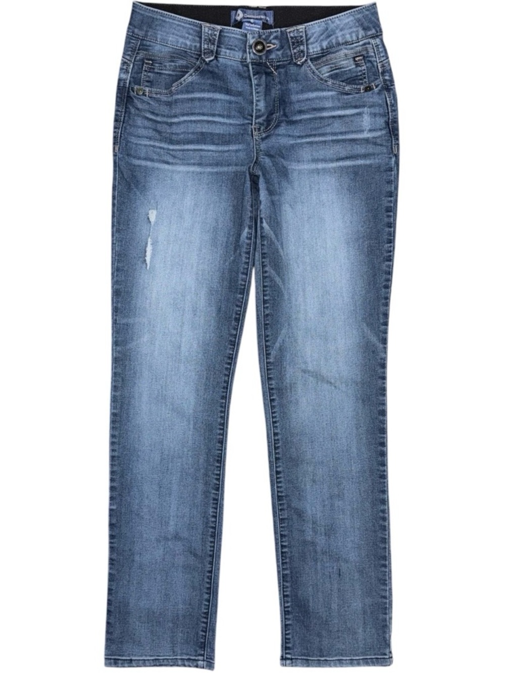 Democracy Ab Solution Straight Leg Jeans Medium Blue Wash Distressed Womens 6